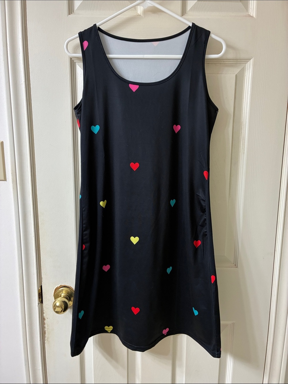 🌷3 for $25🌷Temu, US M, Black Multi Colour Heart Print Sleeveless Tank Dress